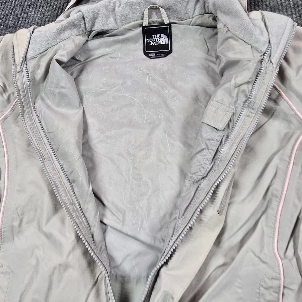 The‎ North Face HyVent Jacket Girls XL Beige Hooded Waterproof Lined Rain Coat
